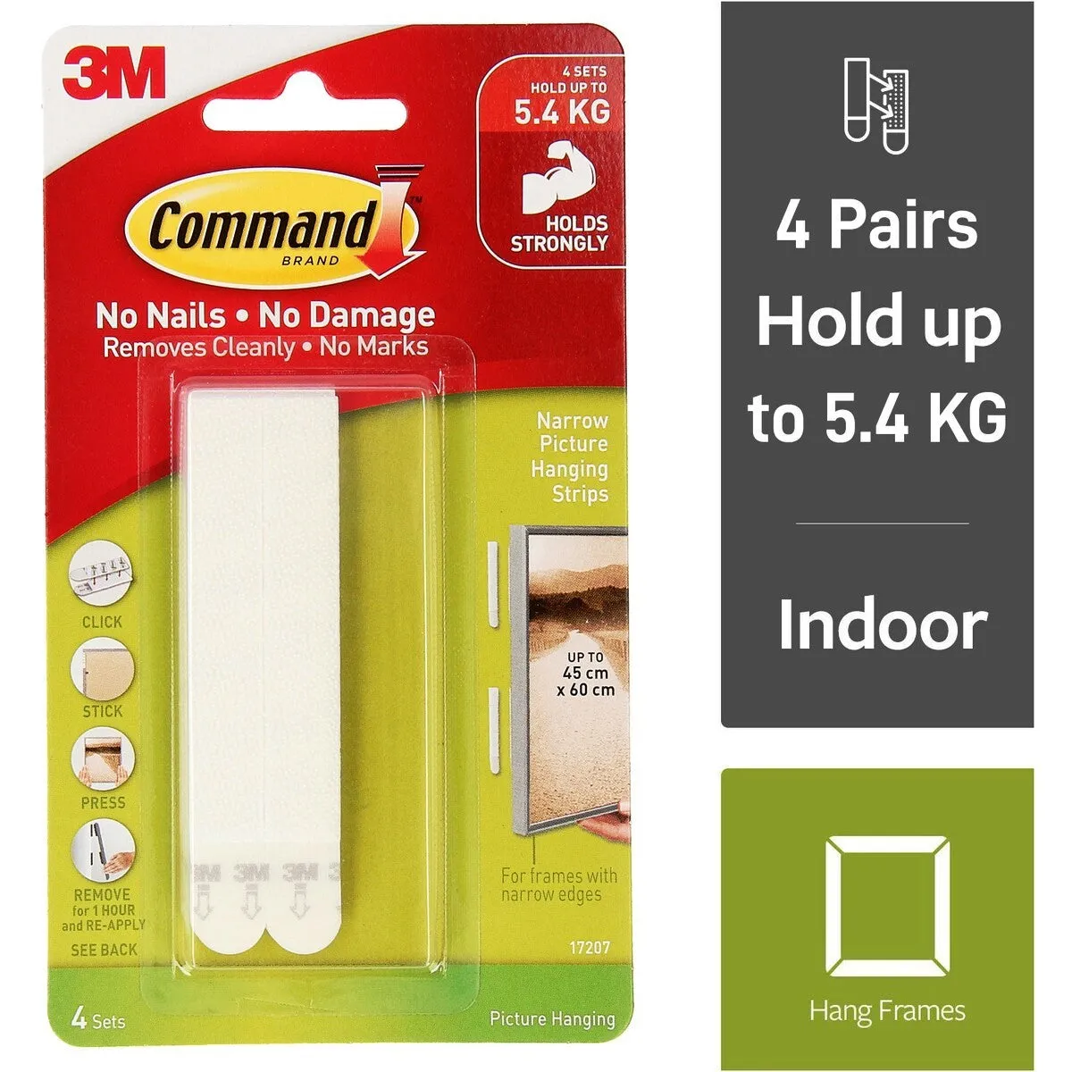 3M Command Adhesive Narrow Picture Hanging Strips 4 Pack - White