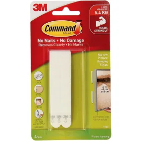 3M Command Adhesive Narrow Picture Hanging Strips 4 Pack - White