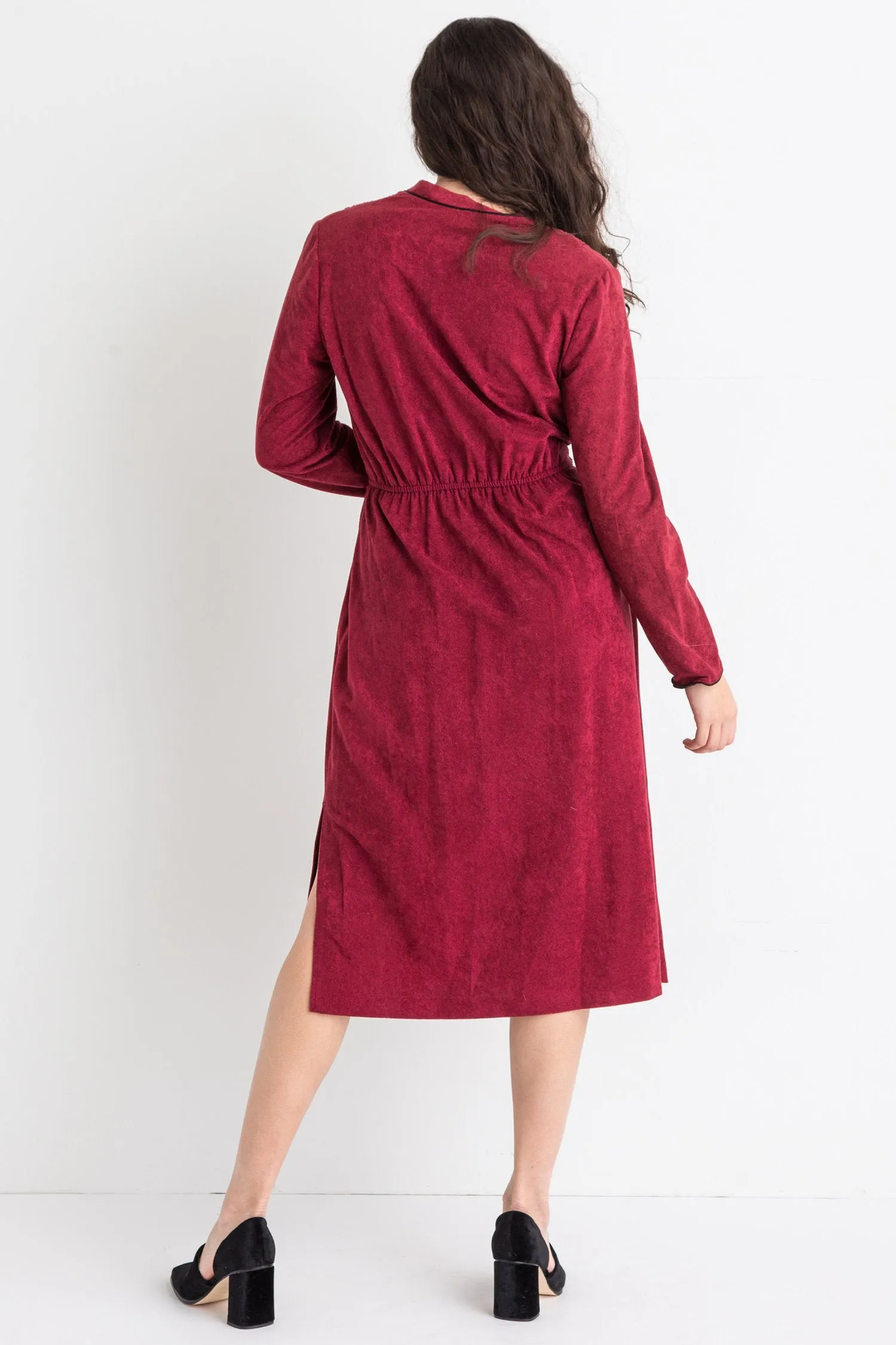 70s Velour Dress With Piping M