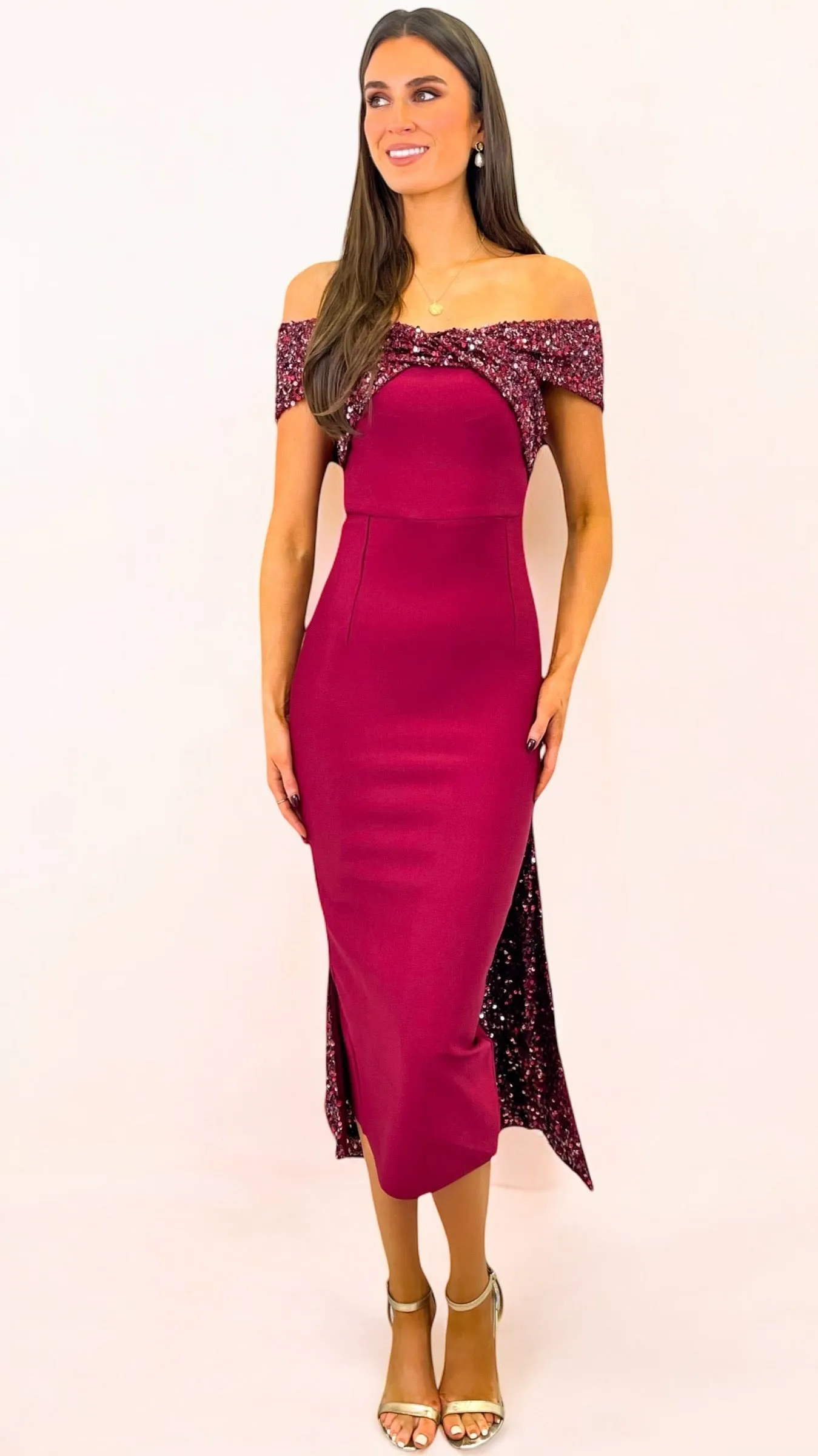 A2015 Burgundy Bandage Sequin Crossover Dress