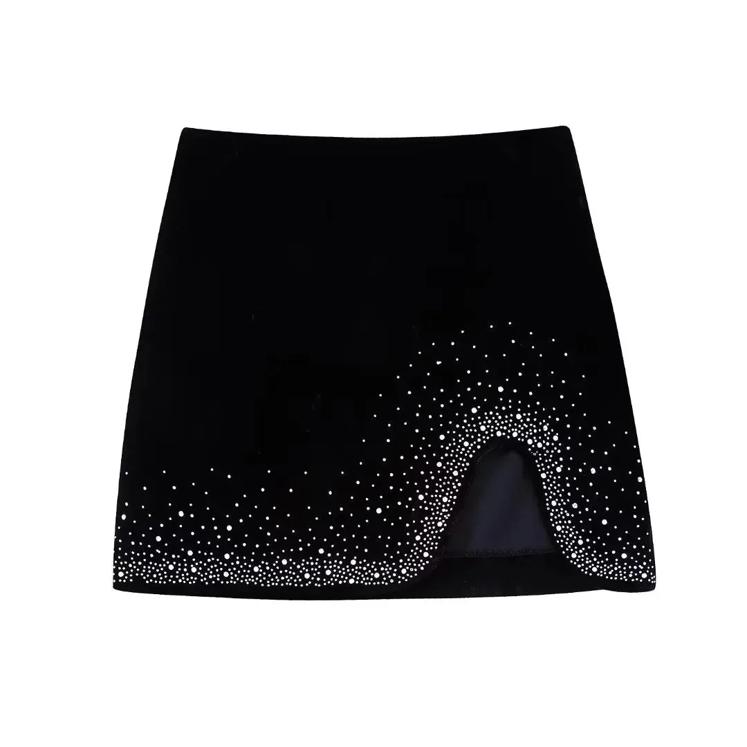 A&A Sequined Velvet Mini Skirt