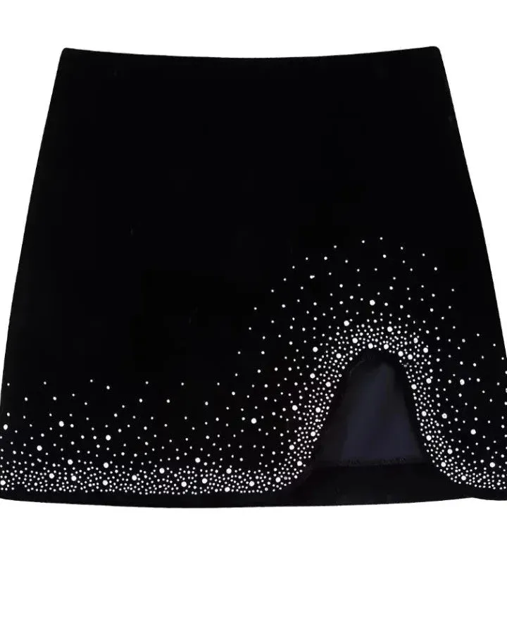 A&A Sequined Velvet Mini Skirt