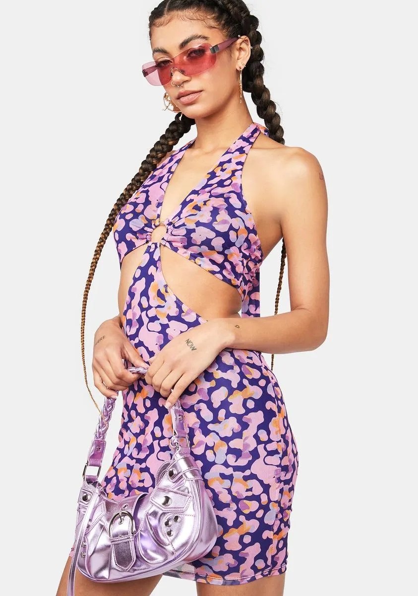 Abstract Baddie O-Ring Halter Dress