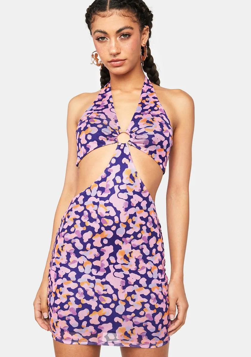 Abstract Baddie O-Ring Halter Dress