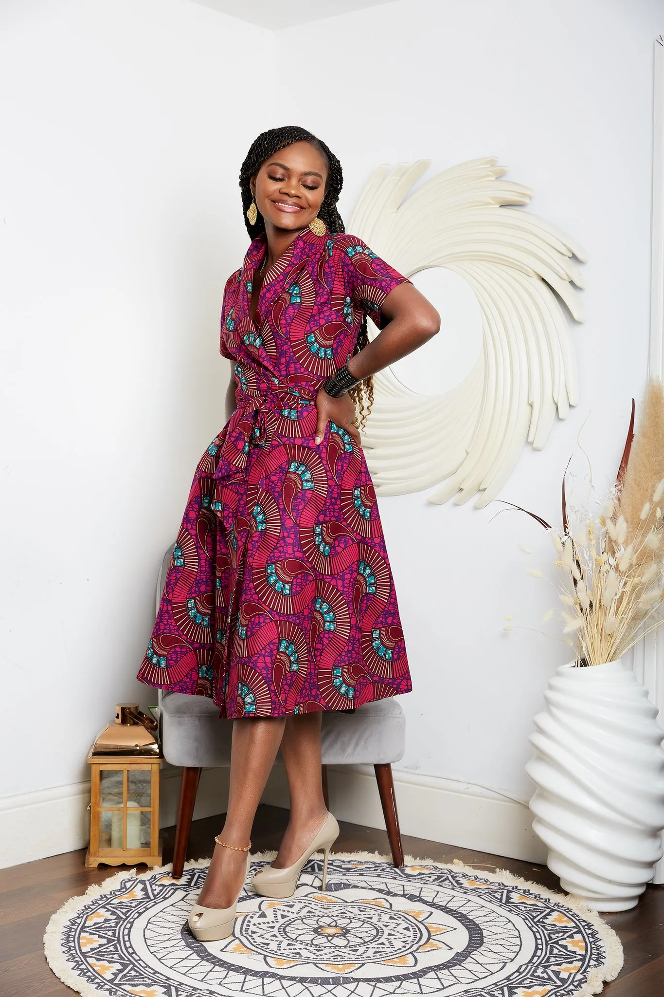 African Print Wrap Midi Dress - Uzoamaka