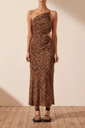 ALENE SILK ASYMMETRICAL MIDI DRESS