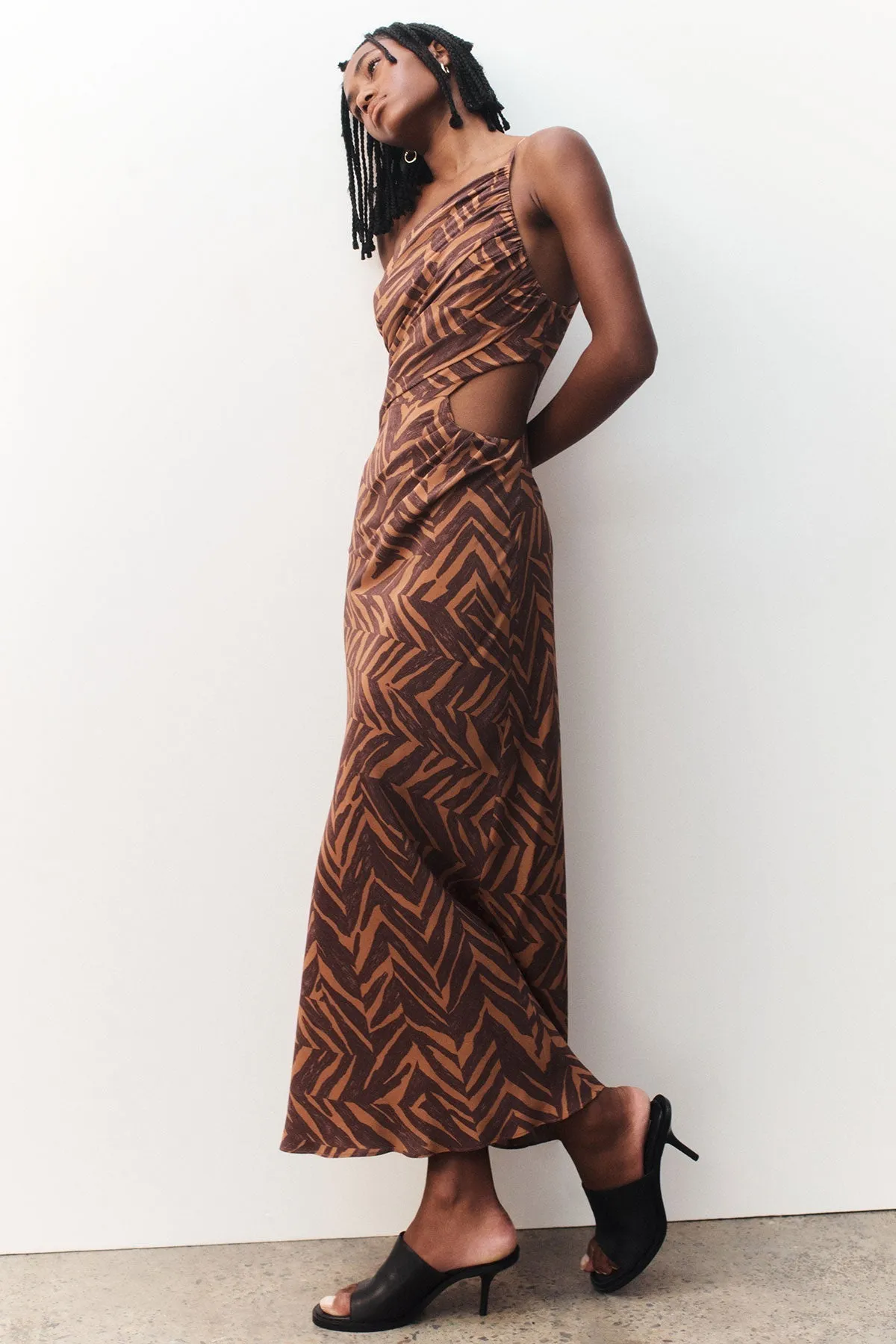 ALENE SILK ASYMMETRICAL MIDI DRESS