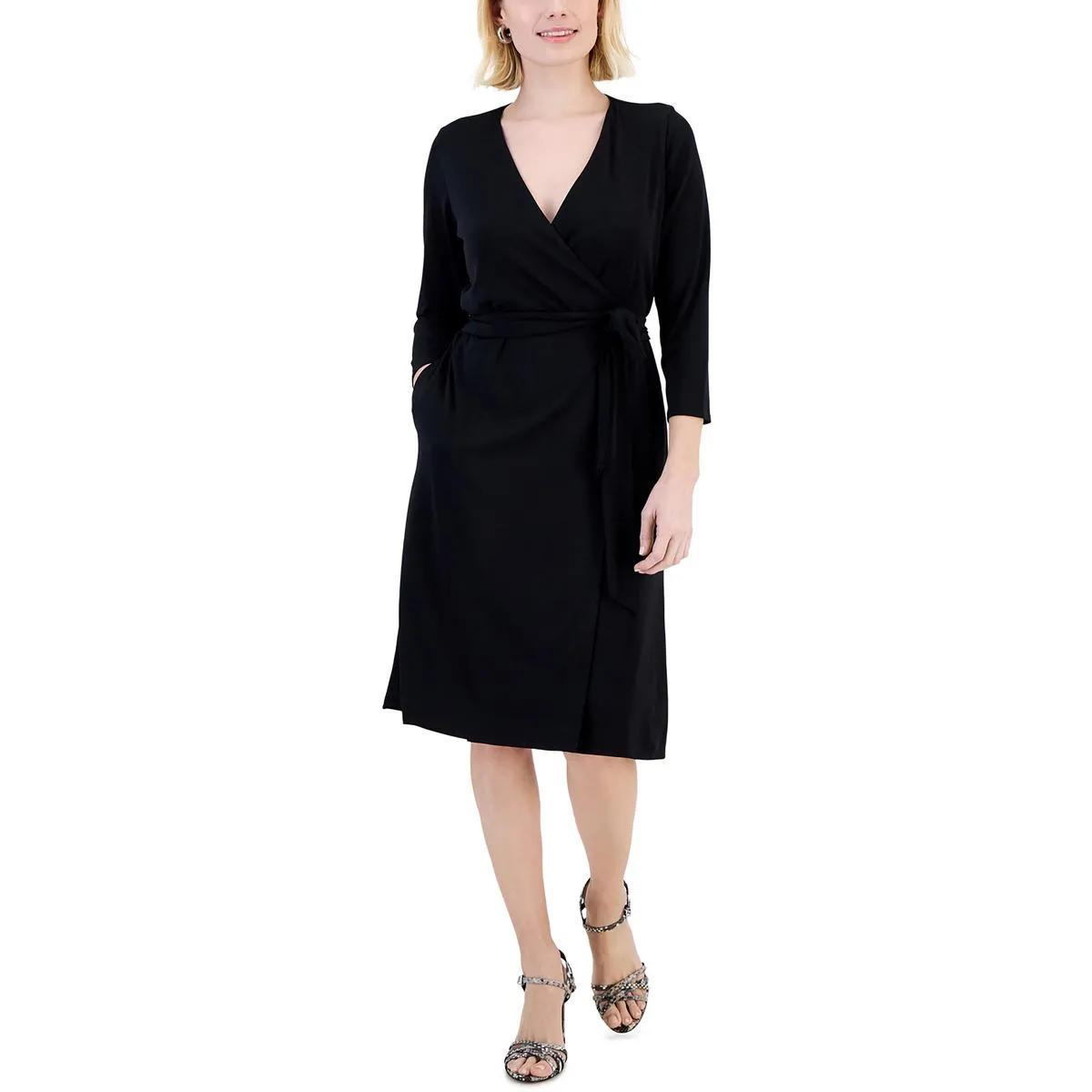 Alfani Womens Petites Wrap Tie Front Wrap Dress