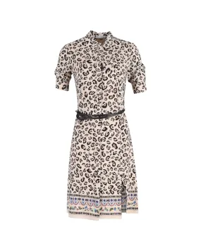 Animal Print Knee-Length Belted Shirt Dress in Luxurious Silk