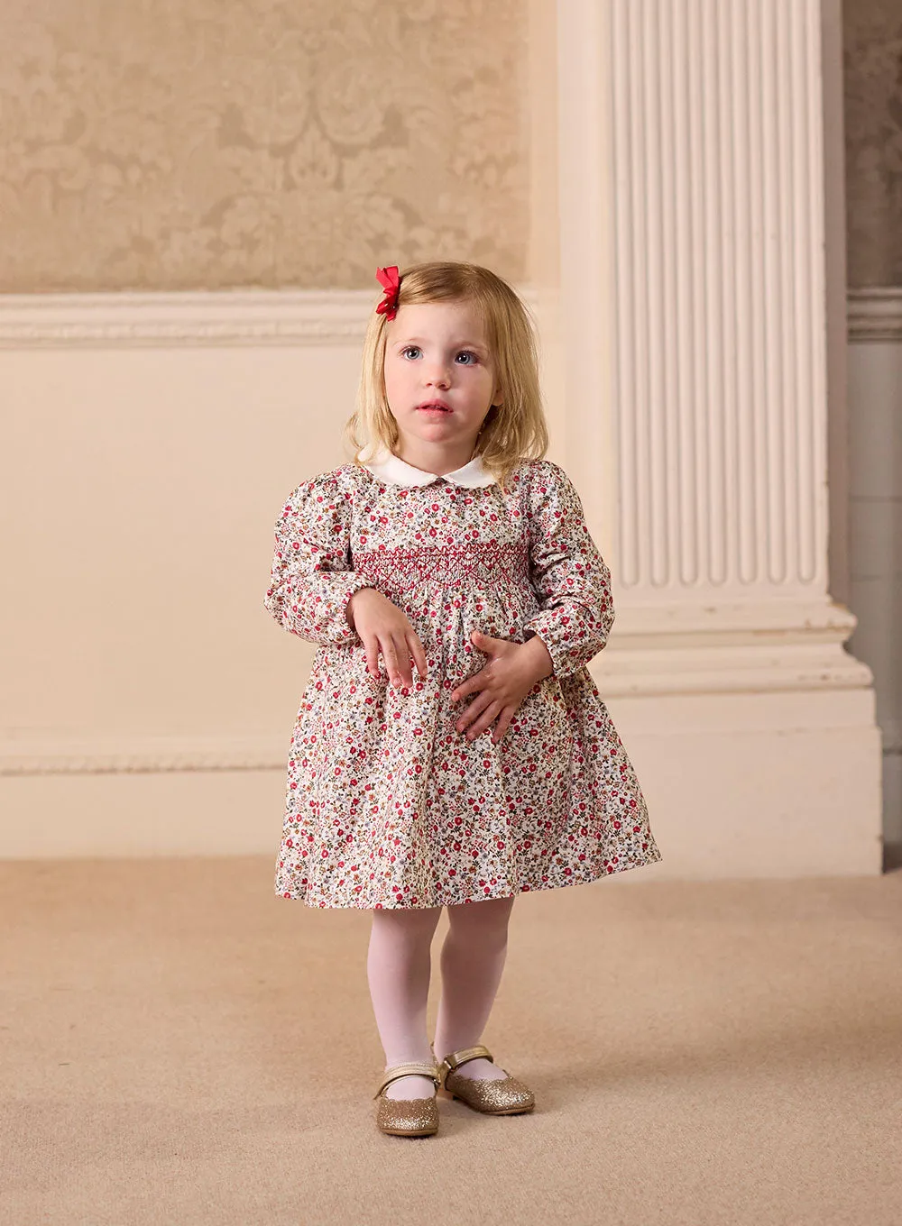 Baby Arabella Smocked Dress in Red Floral