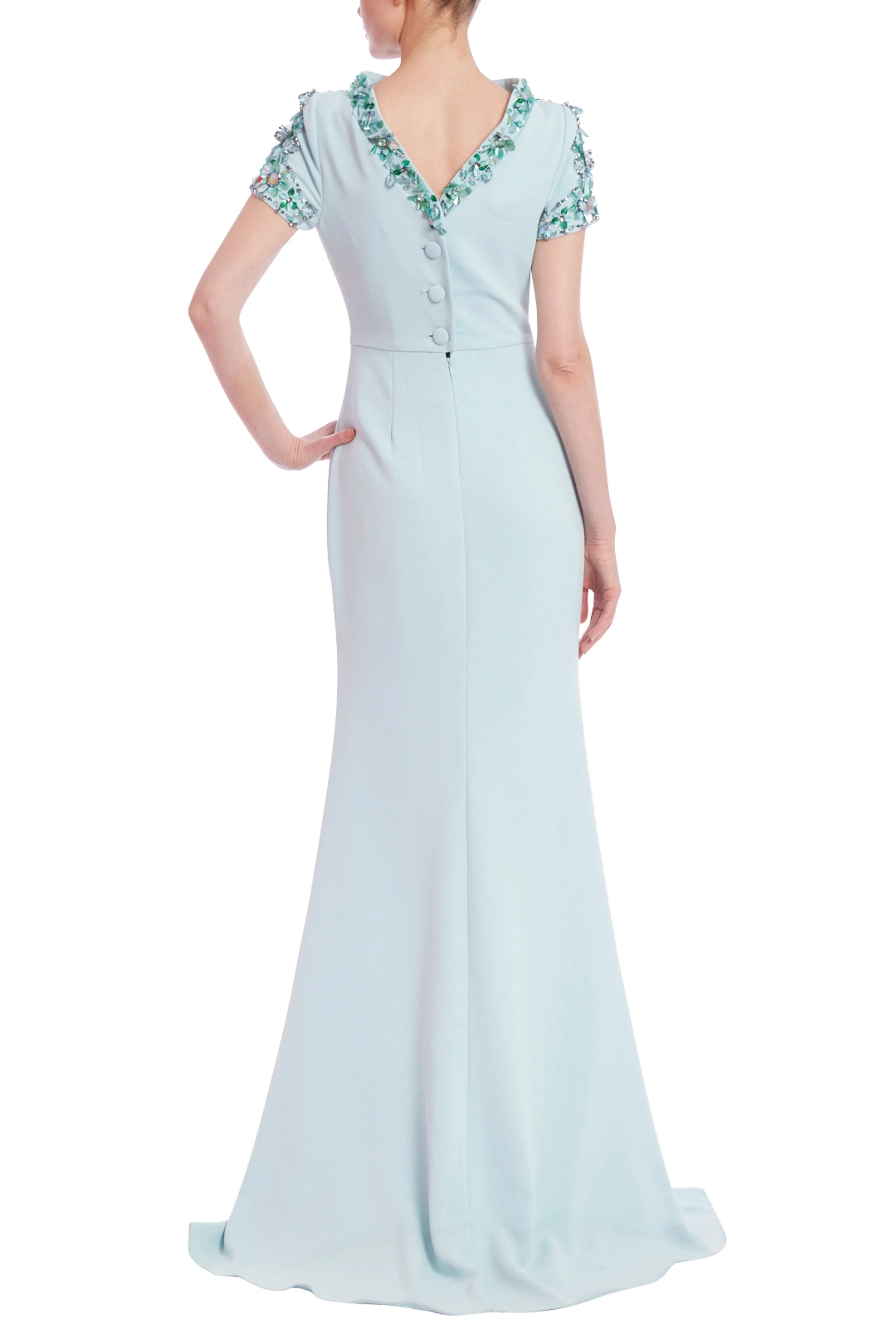 Badgley Mischka Embellished Boat Neck Column Gown - Wholesale