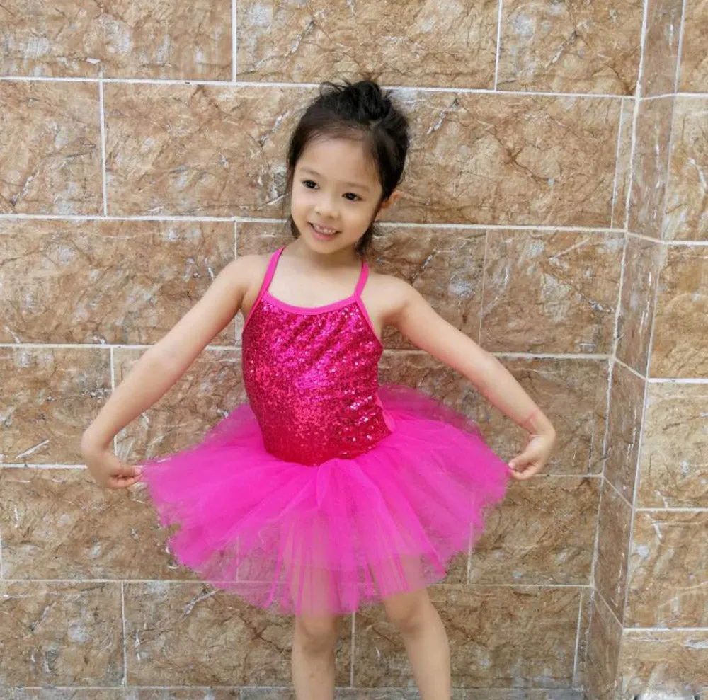 Ballerina Girls Costume Sequined Tutu Leotard Dance Wear Gymnastic Dress