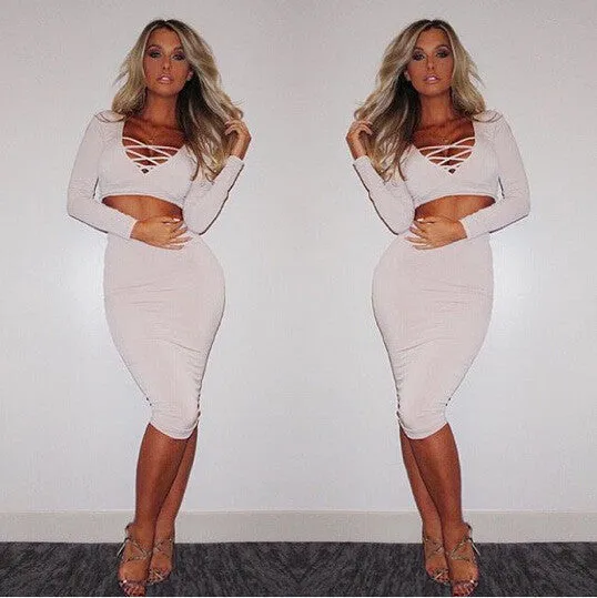 Bandage Crop Top and Bodycon Skirt Dress Suit