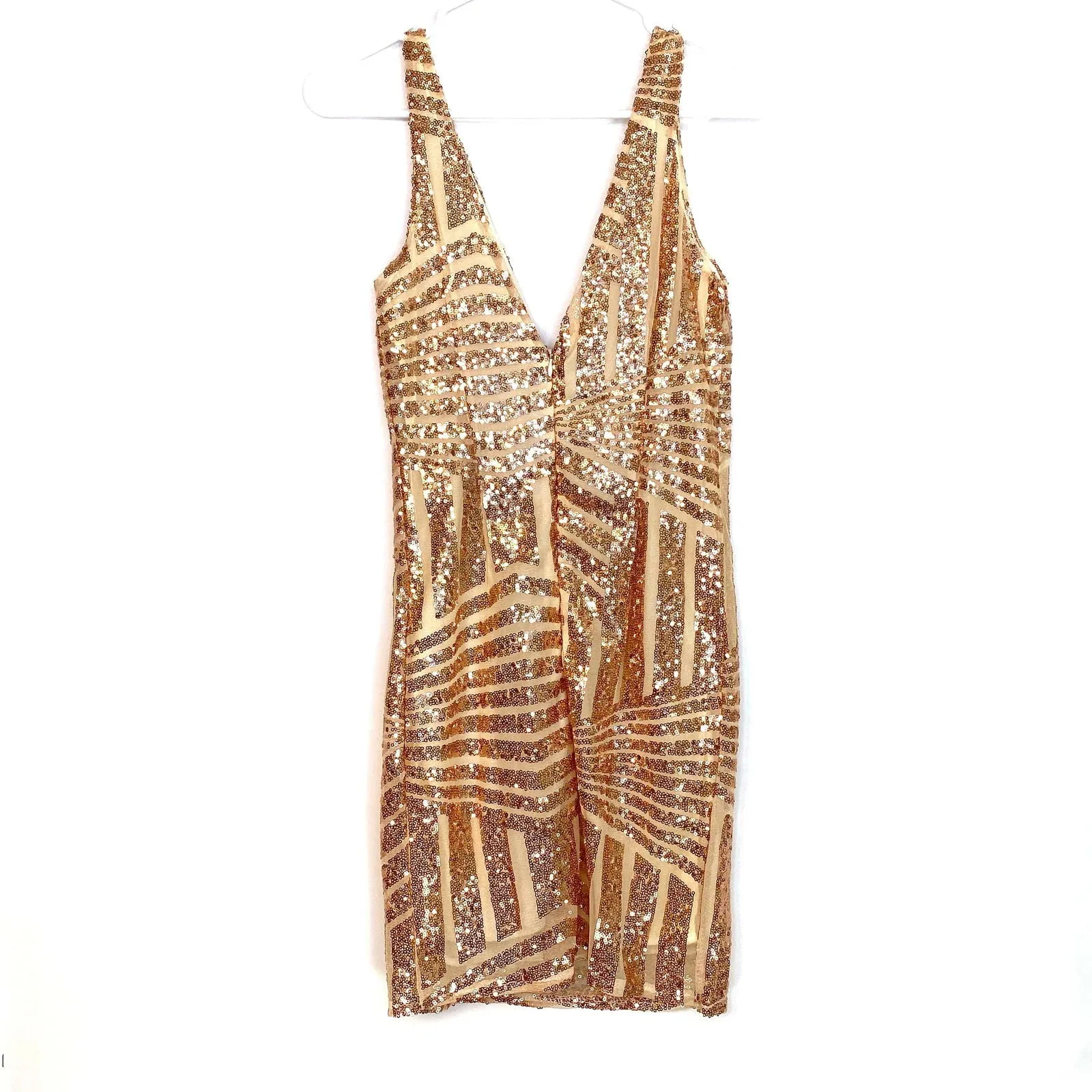 BBX Lephsnt Womens Dress Size S Gold Sequined Lined Short Back Zip