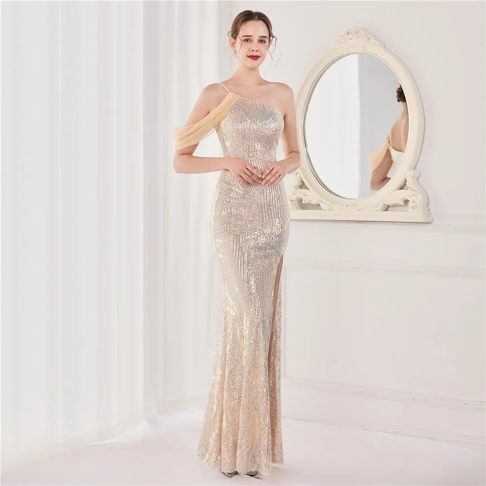 Beaded Sequined Long Evening Dress