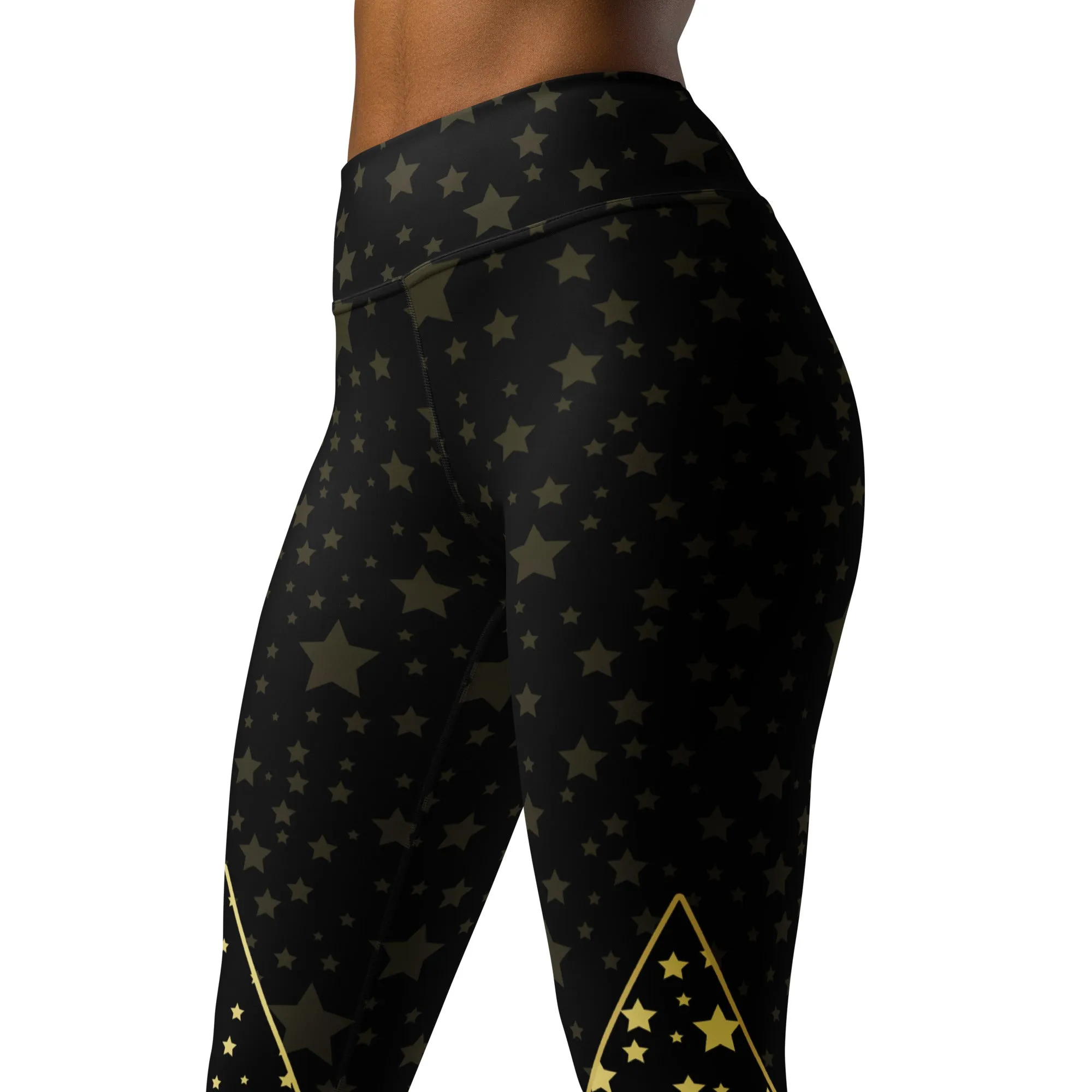 Black and Gold Stars Yoga Leggings, lioness-love