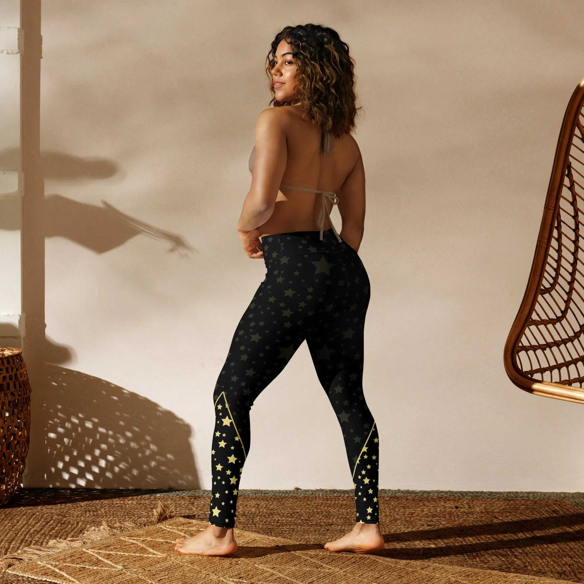 Black and Gold Stars Yoga Leggings, lioness-love