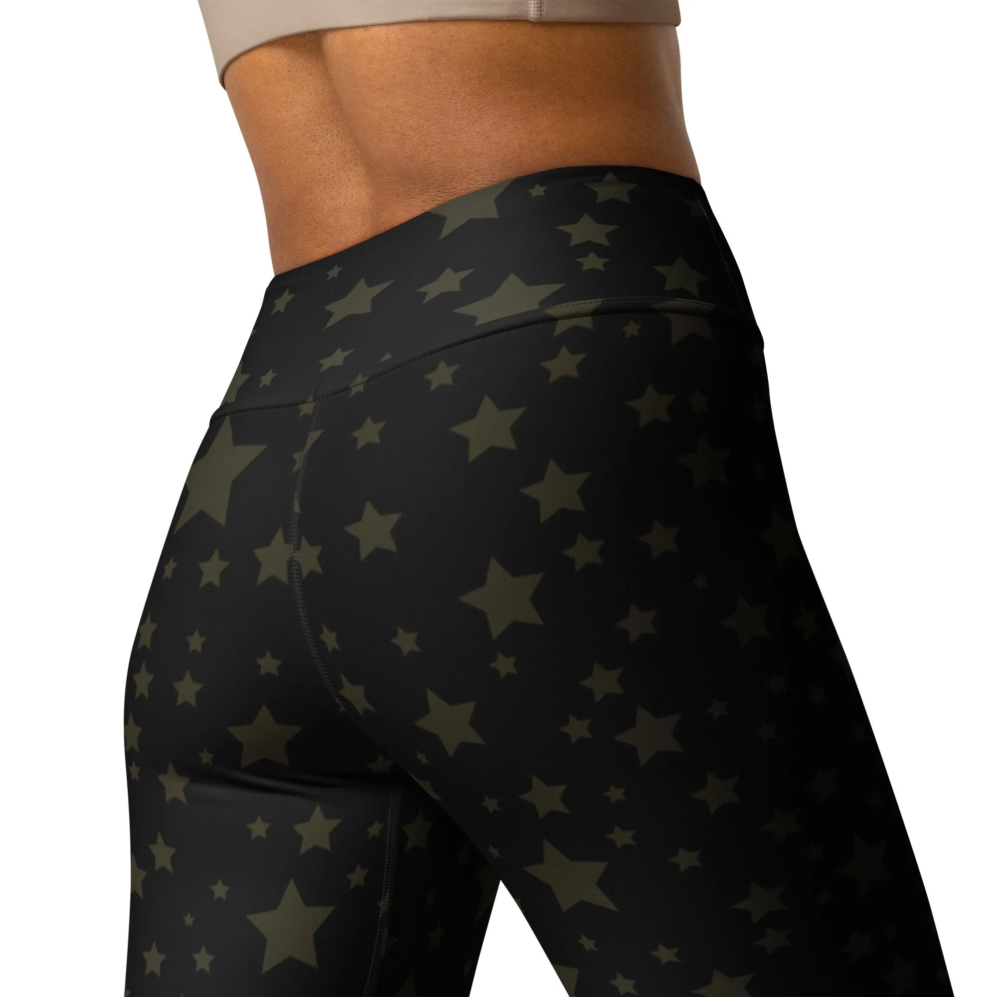 Black and Gold Stars Yoga Leggings, lioness-love