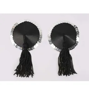 Black and Silver Round Nipple Tassels