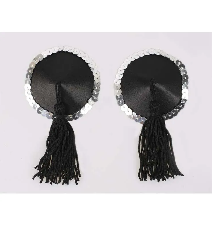 Black and Silver Round Nipple Tassels