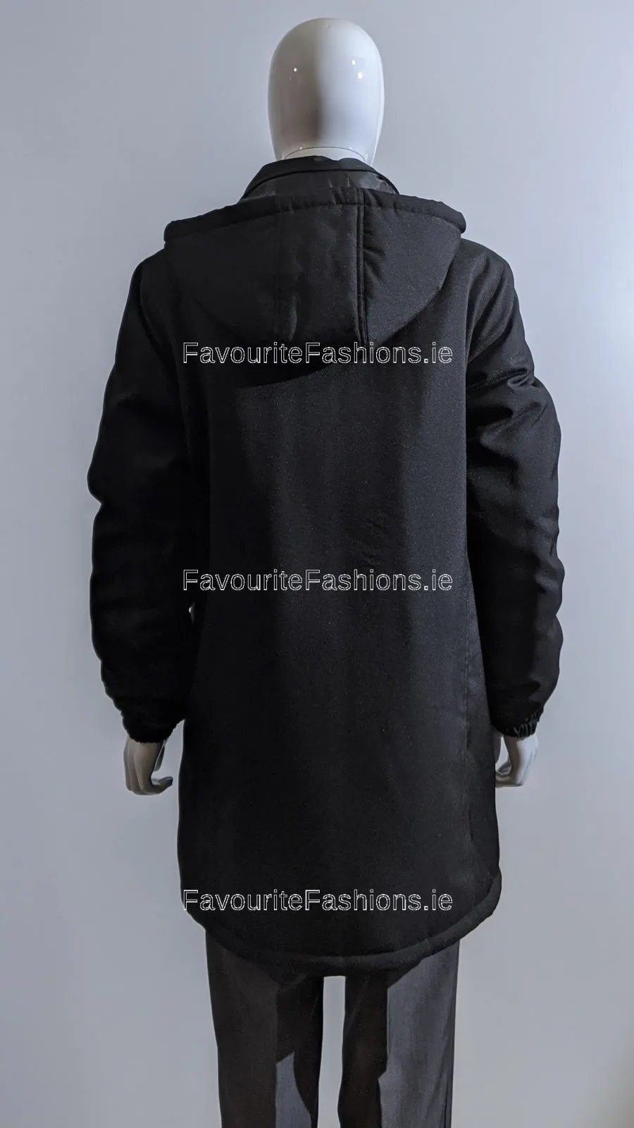 Black Hooded Cream Pocket Trim Long Coat