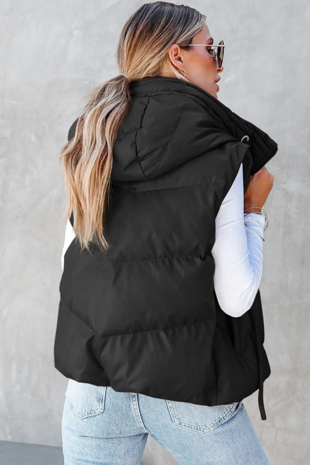 Black Puffer Vest with Hood