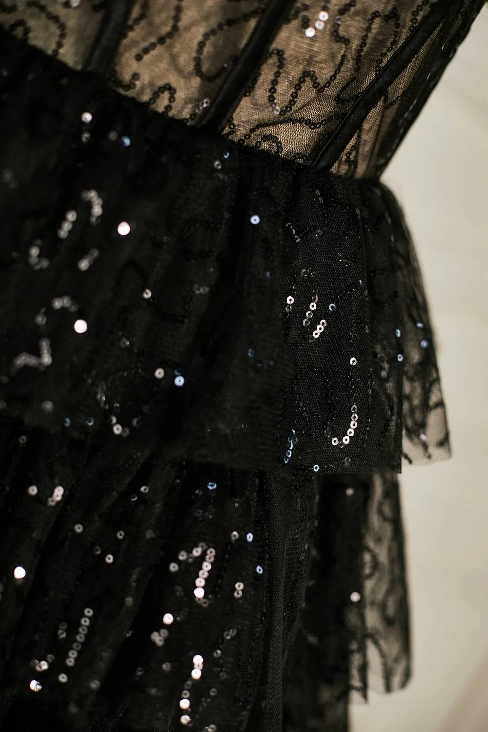 Black Sequined Strapless Multi-Layers Tulle Homecoming Dress