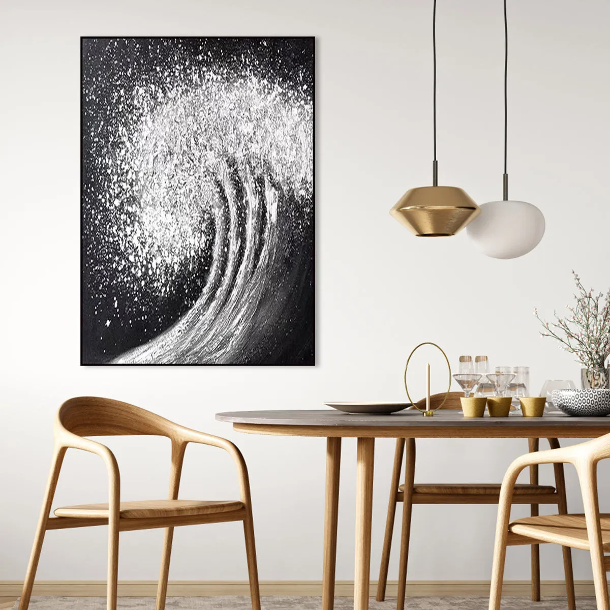 Black White Waves Painting