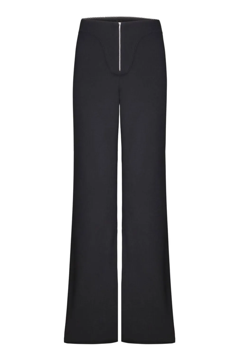 Black Wide Leg Trouser With Zipper At Front