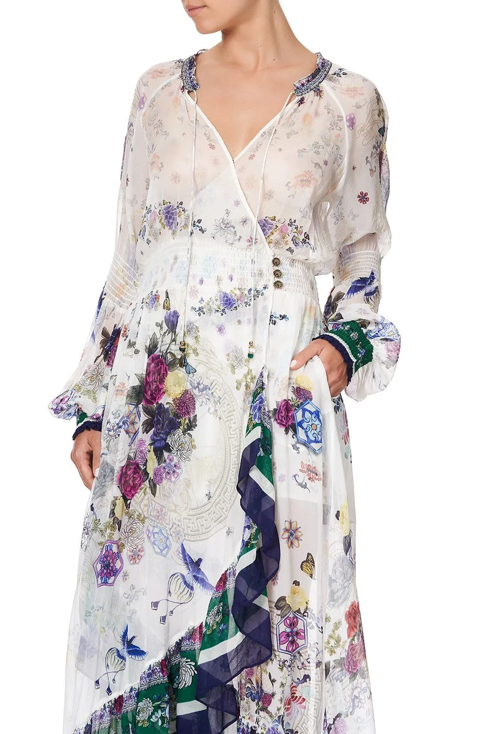 Blouson Sleeve Wrap Dress - Gentle Moon