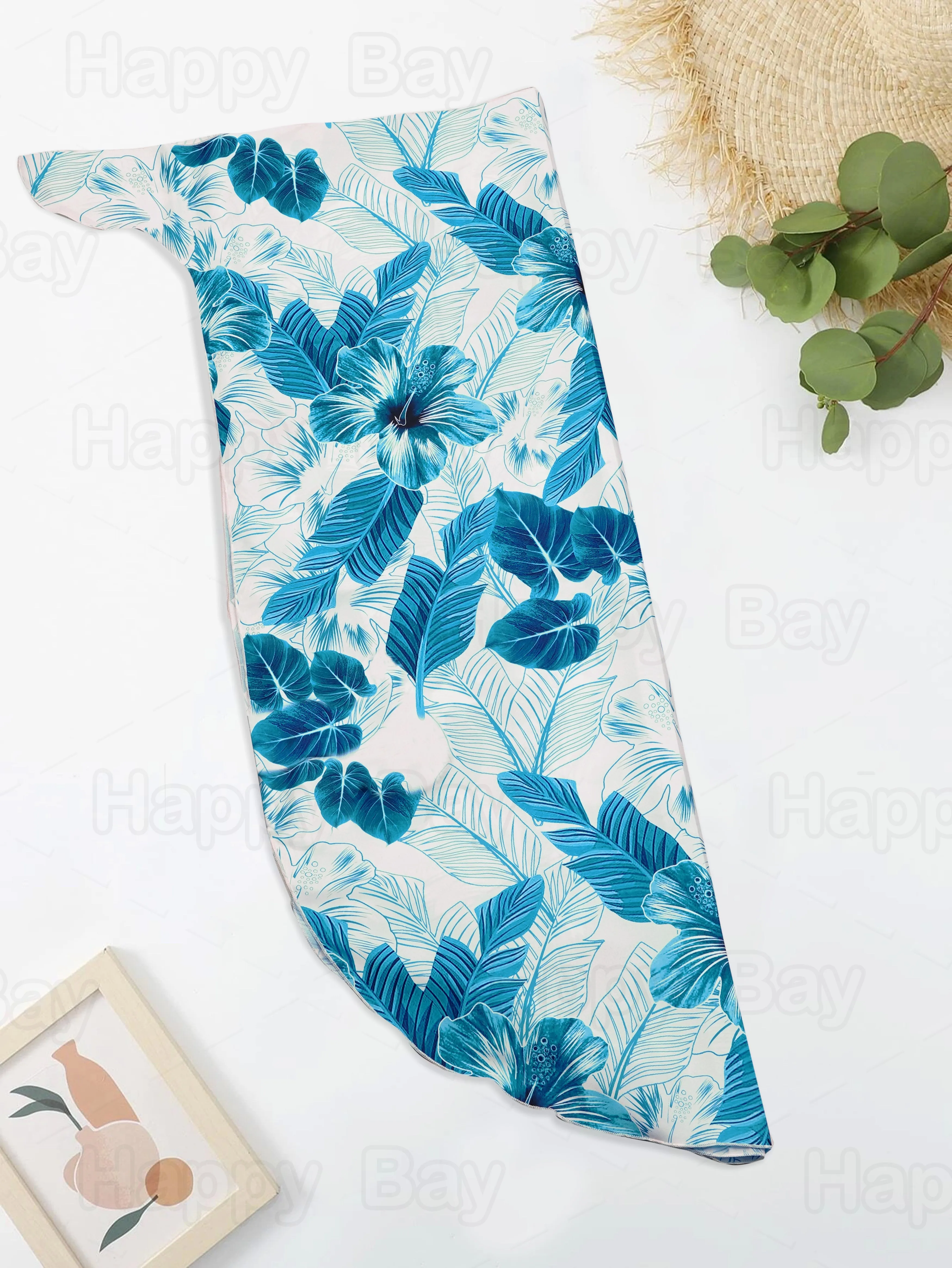 Blue Heaven Bloom Non-Sheer Allover Hibiscus Flower and Leaves Beach Wrap For Women