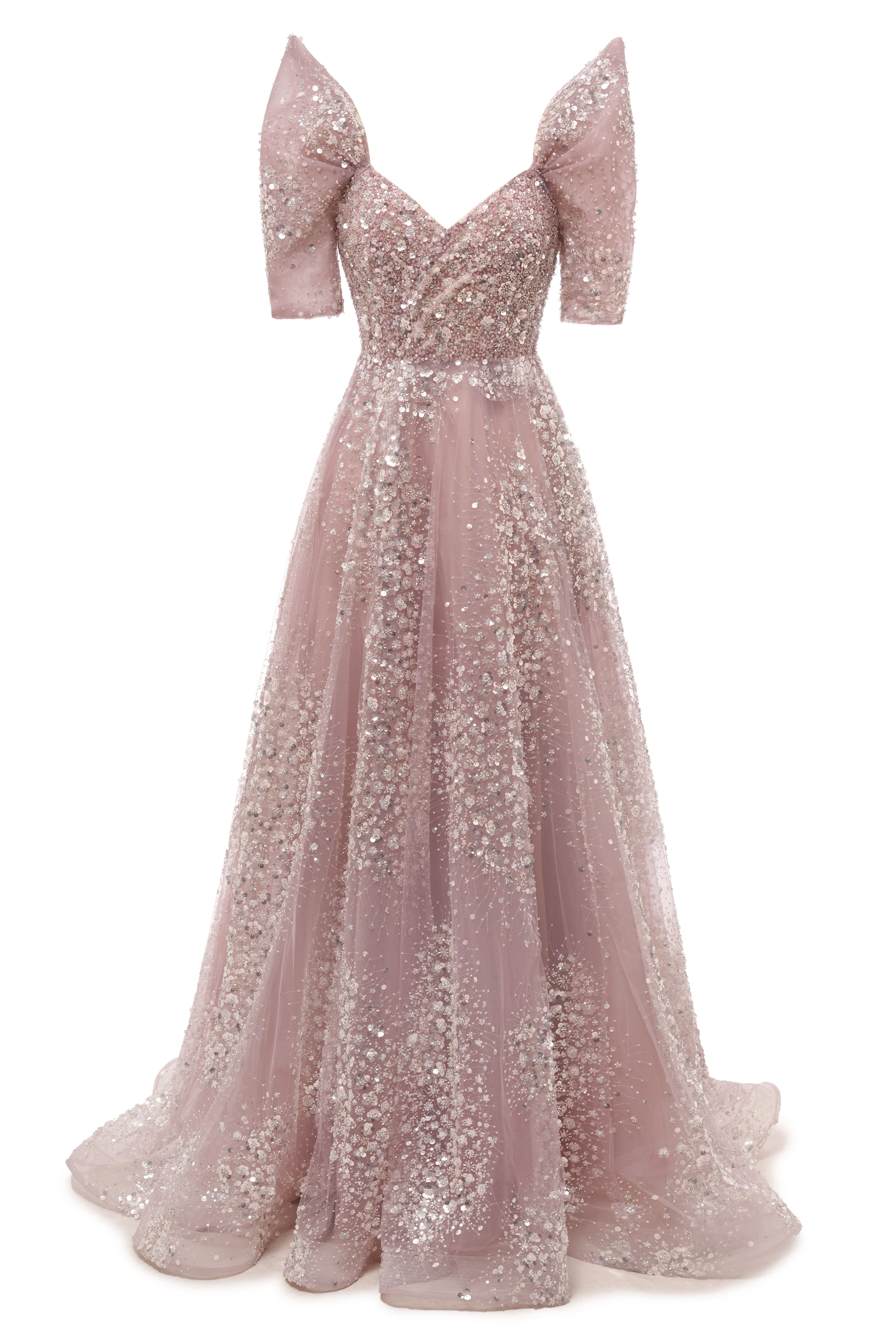 Blushing Pink Lace Crystal Sequin Long Prom Dresses Luxury Evening Gowns Vintage Party Dresses