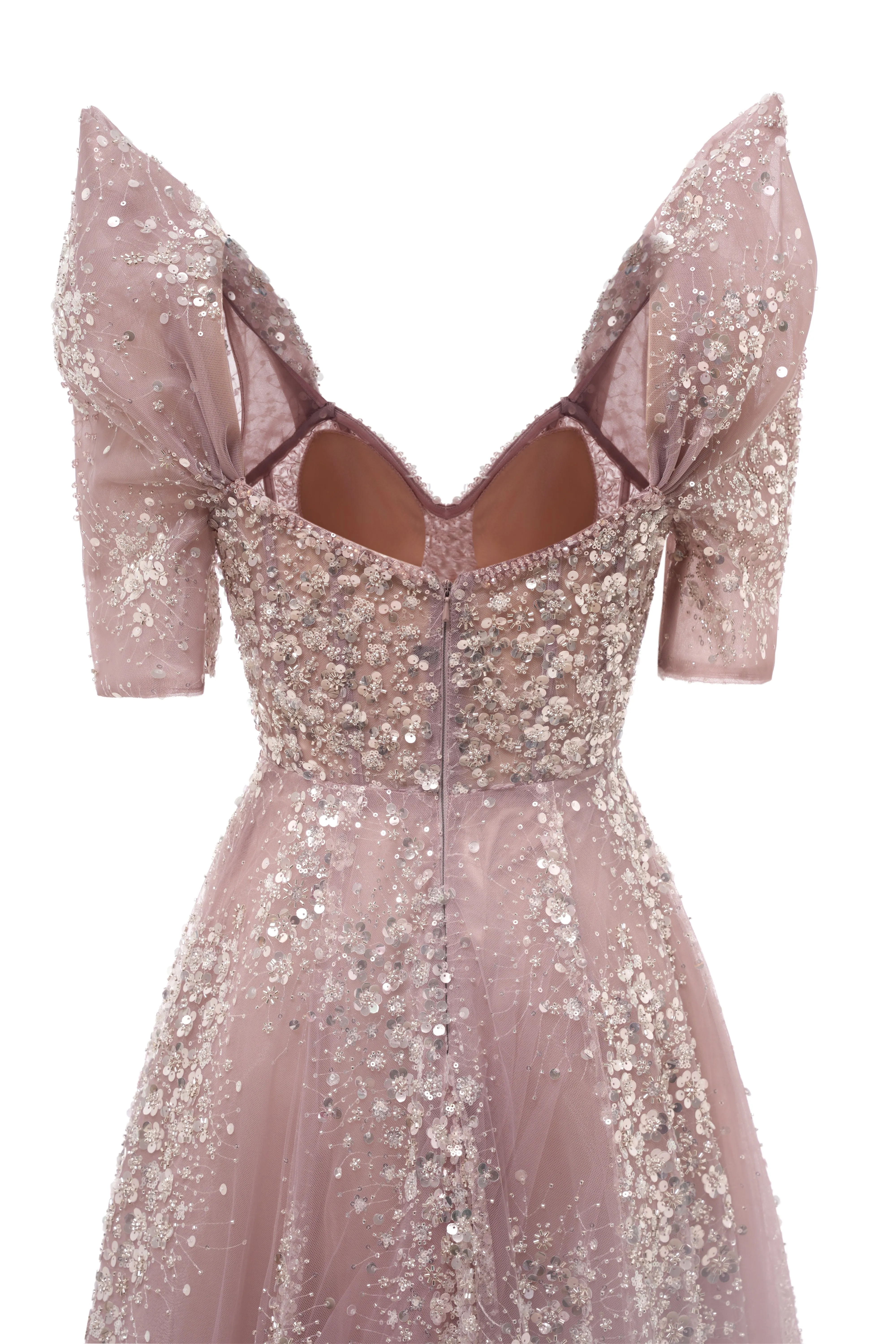 Blushing Pink Lace Crystal Sequin Long Prom Dresses Luxury Evening Gowns Vintage Party Dresses