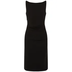 Boat Neck Sleeveless Bodycon Midi With Pleats - Black