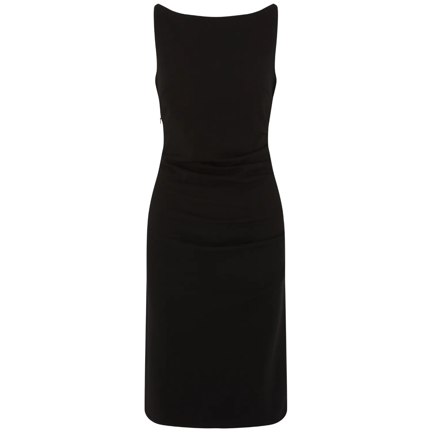 Boat Neck Sleeveless Bodycon Midi With Pleats - Black