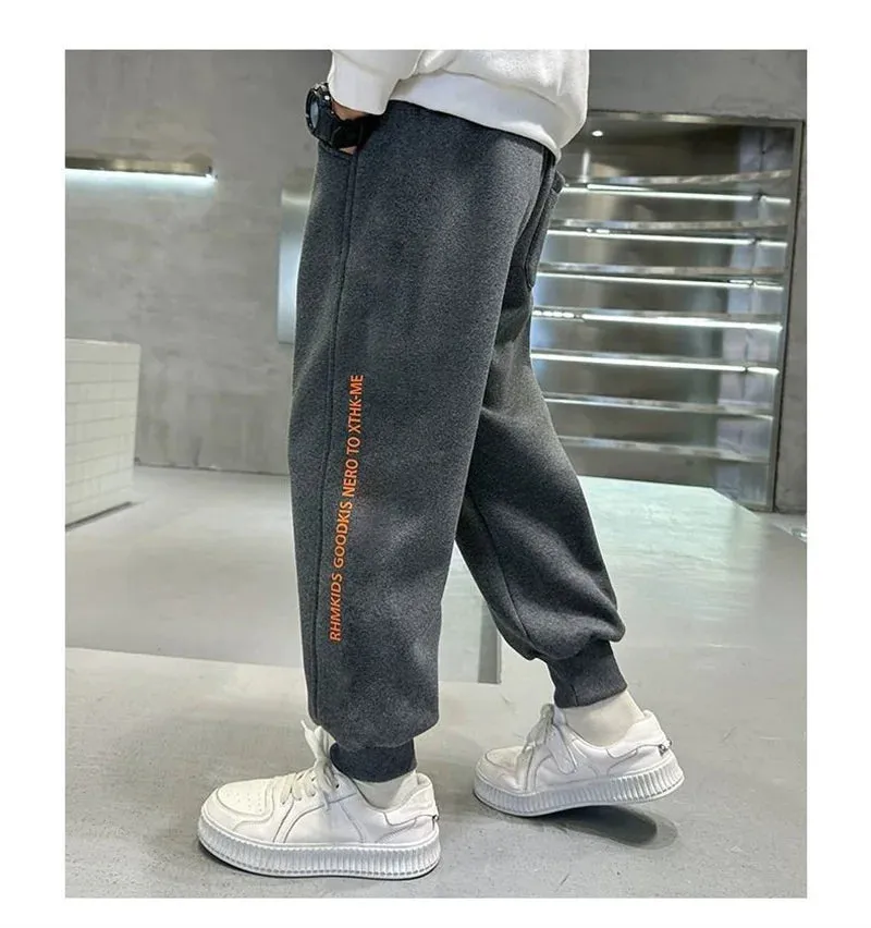 Boys Thick Lambswool Pants Winter Teenager Plush Velvet Trousers Children Cotton Sports Pants Big Kids Warm Snow Clothing 5-14Y