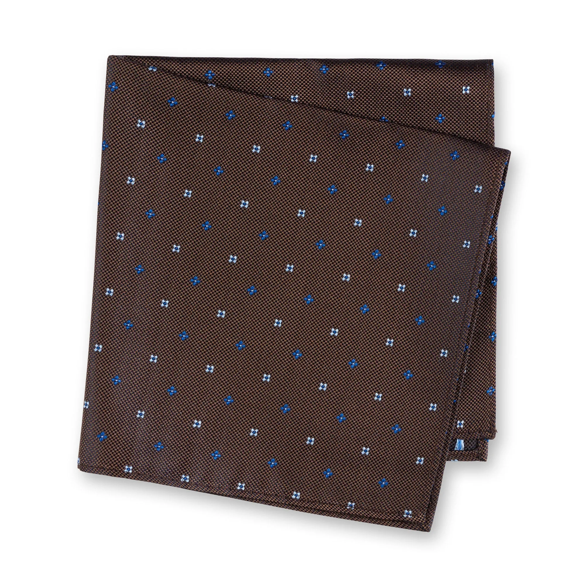 Brown and Blue Flower Spot Silk Handkerchief