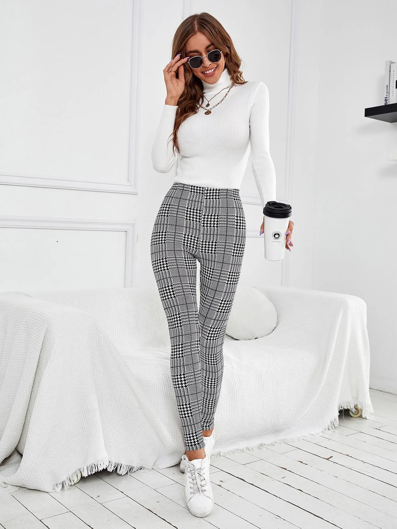 Casual Plaid Long Women Leggings