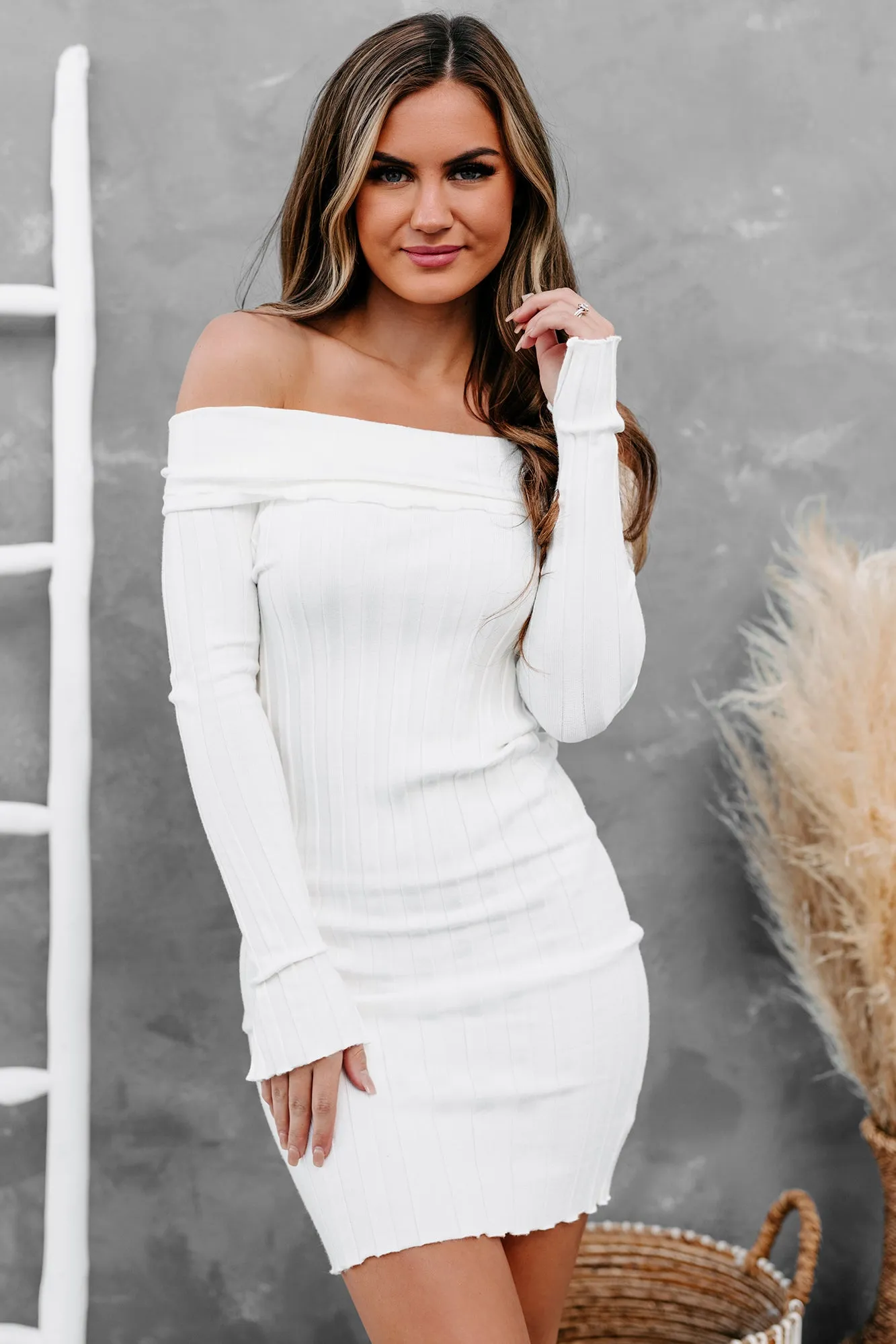 Chance Of A Lifetime Off The Shoulder Bodycon Dress (White)