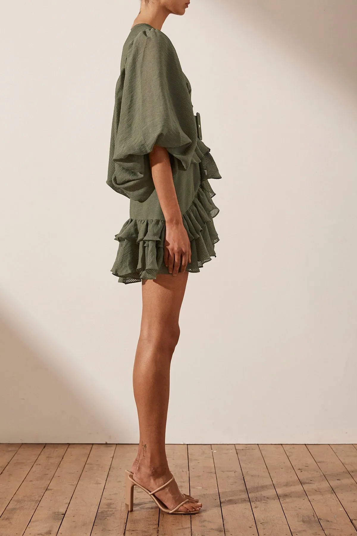 CHARLOTTE DRAPED MINI DRESS - KHAKI