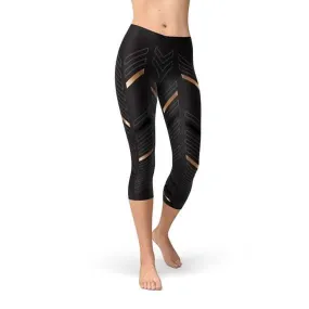 Chic Black Capri Leggings with Eye-Catching Women's Stripes