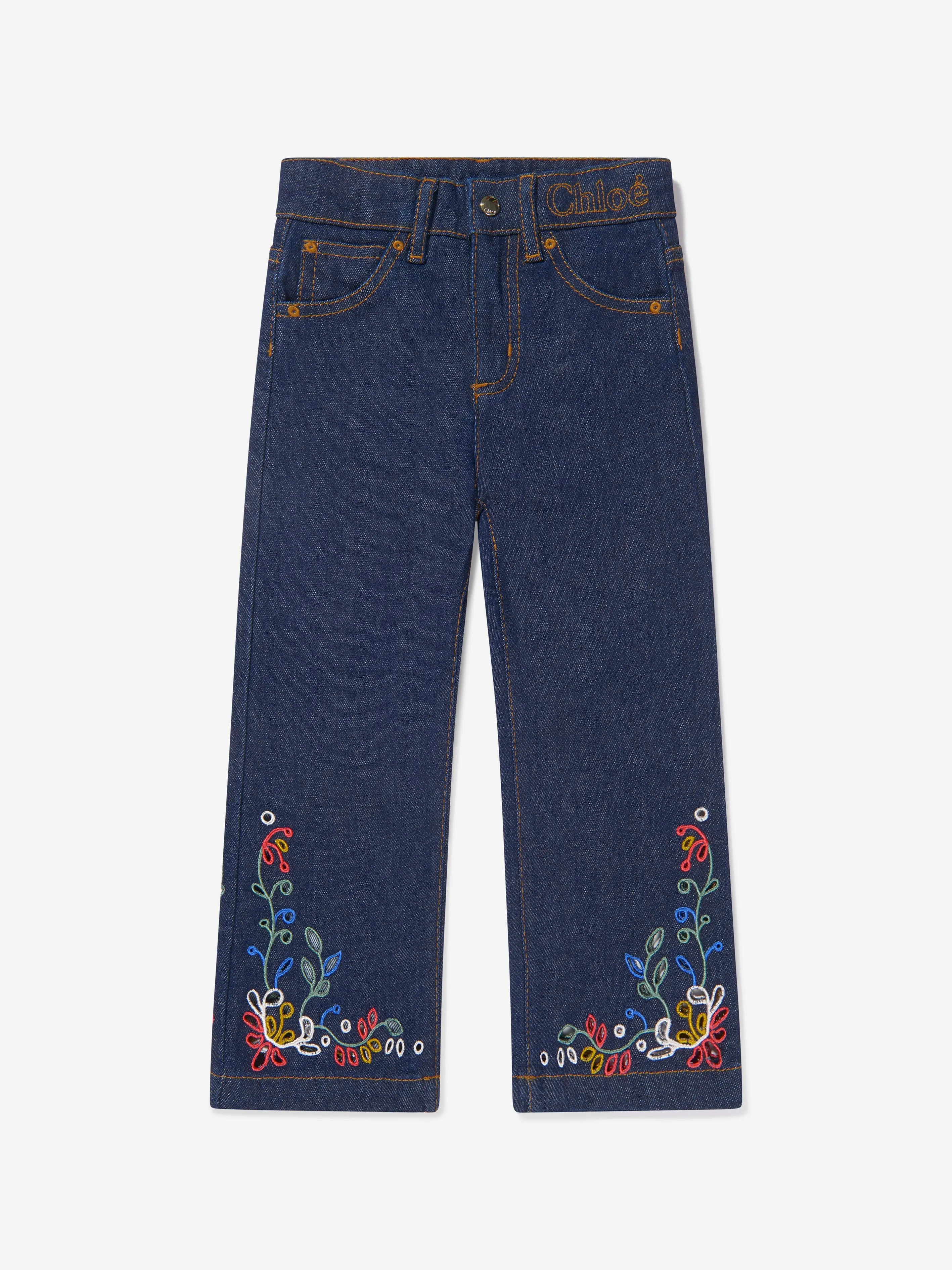 Chloé Girls Denim Embroidered Trousers