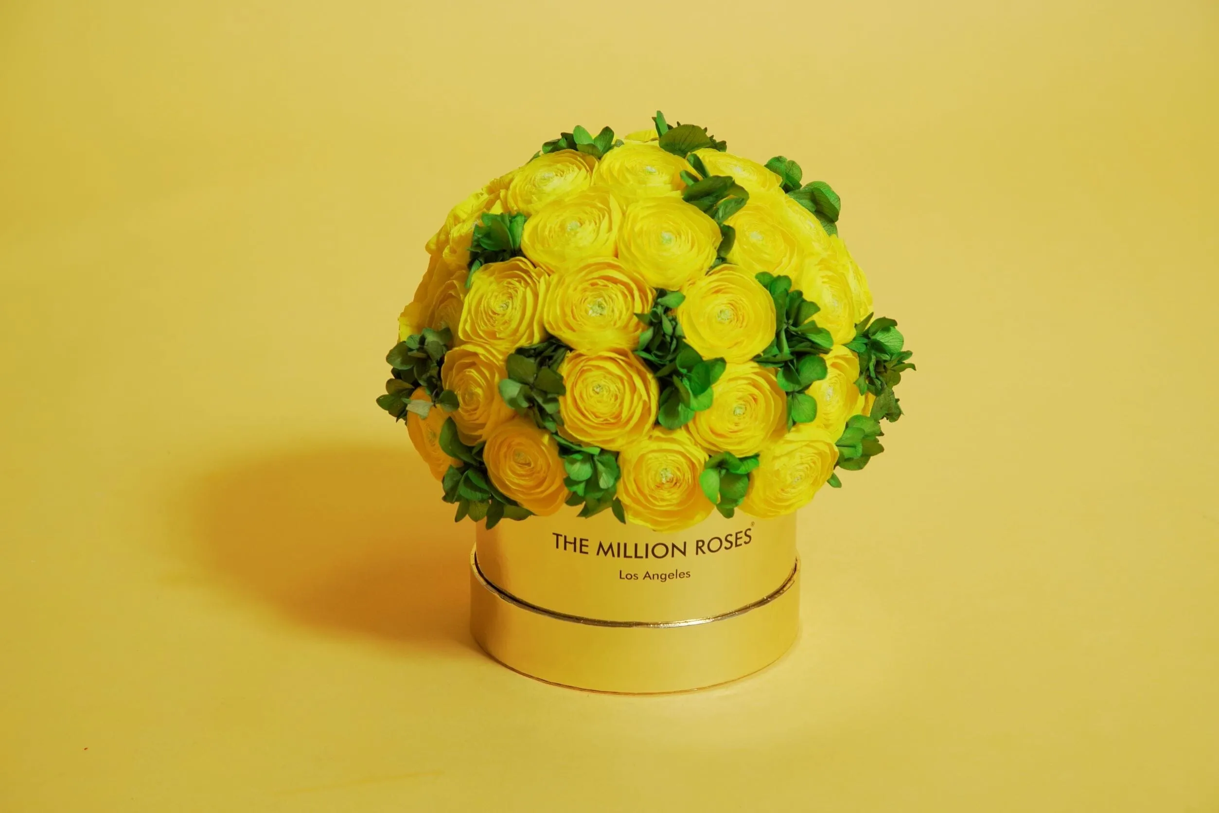 Classic Mint Green Suede Box | Yellow Persian Buttercups & Green Hydrangeas