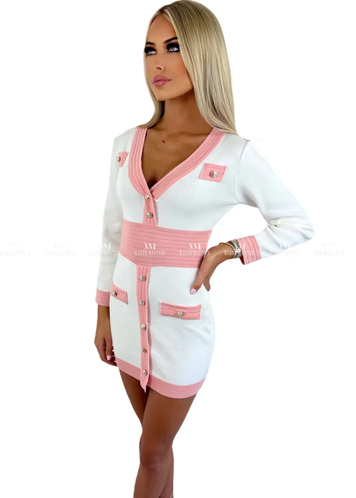 Coco Pink & White Bodycon Dress