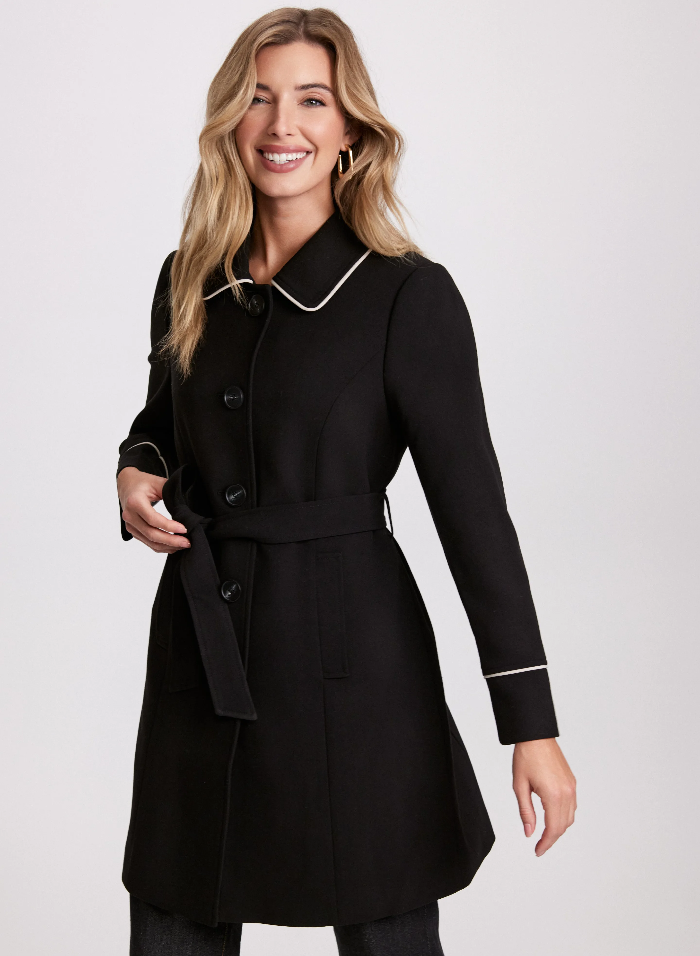 Contrasting Trim Tricotine Coat