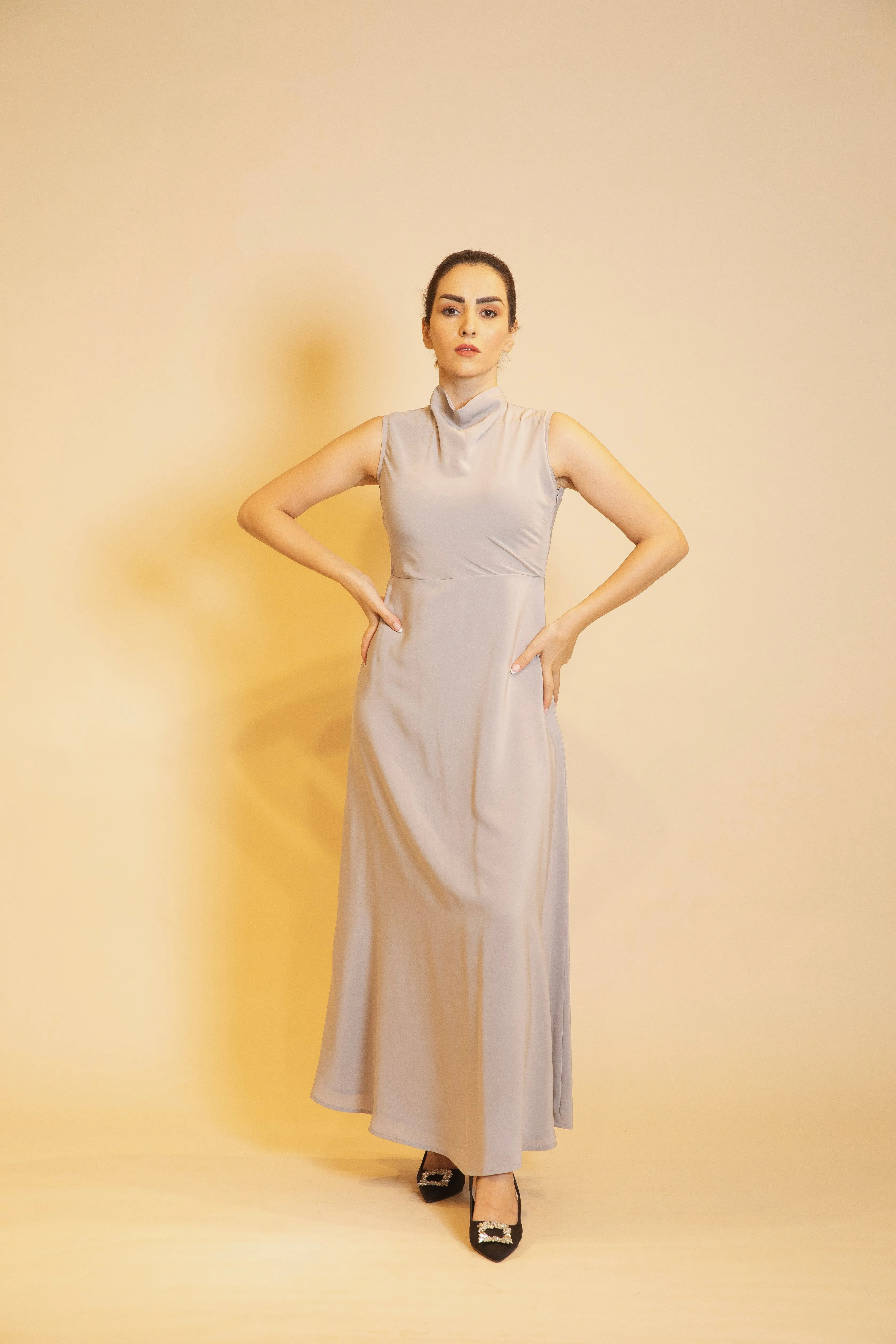 Cowl Neck Silk Dress