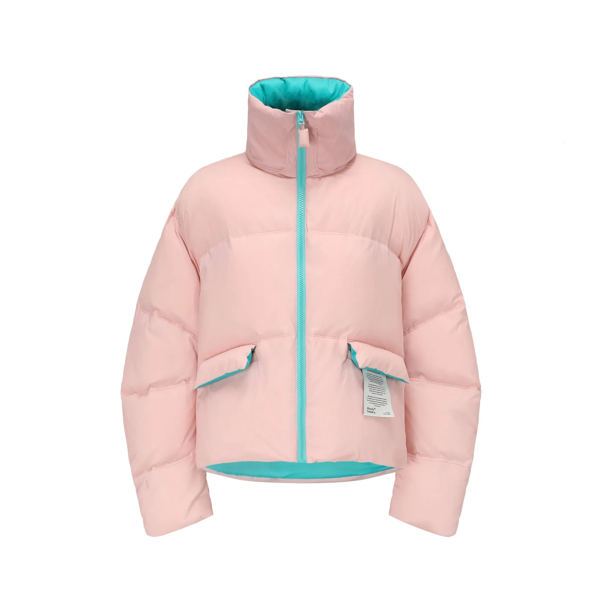 Cropped Puffer Down Jacket in Pink And Blue