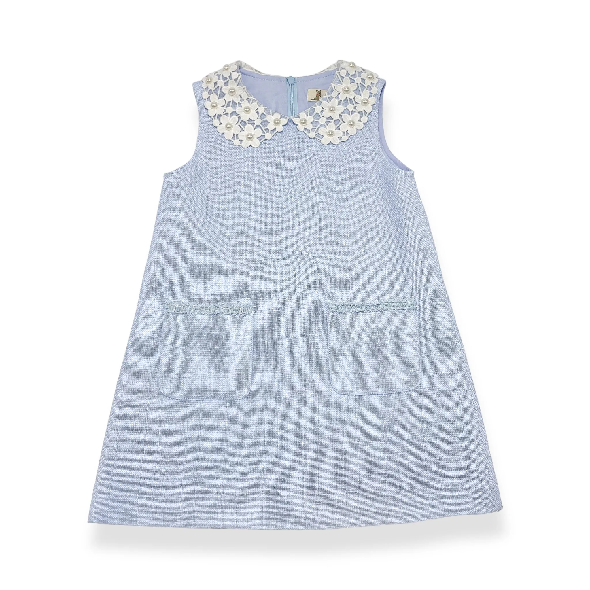 Daisy Collar Sleeveless Tweed Dress -blue