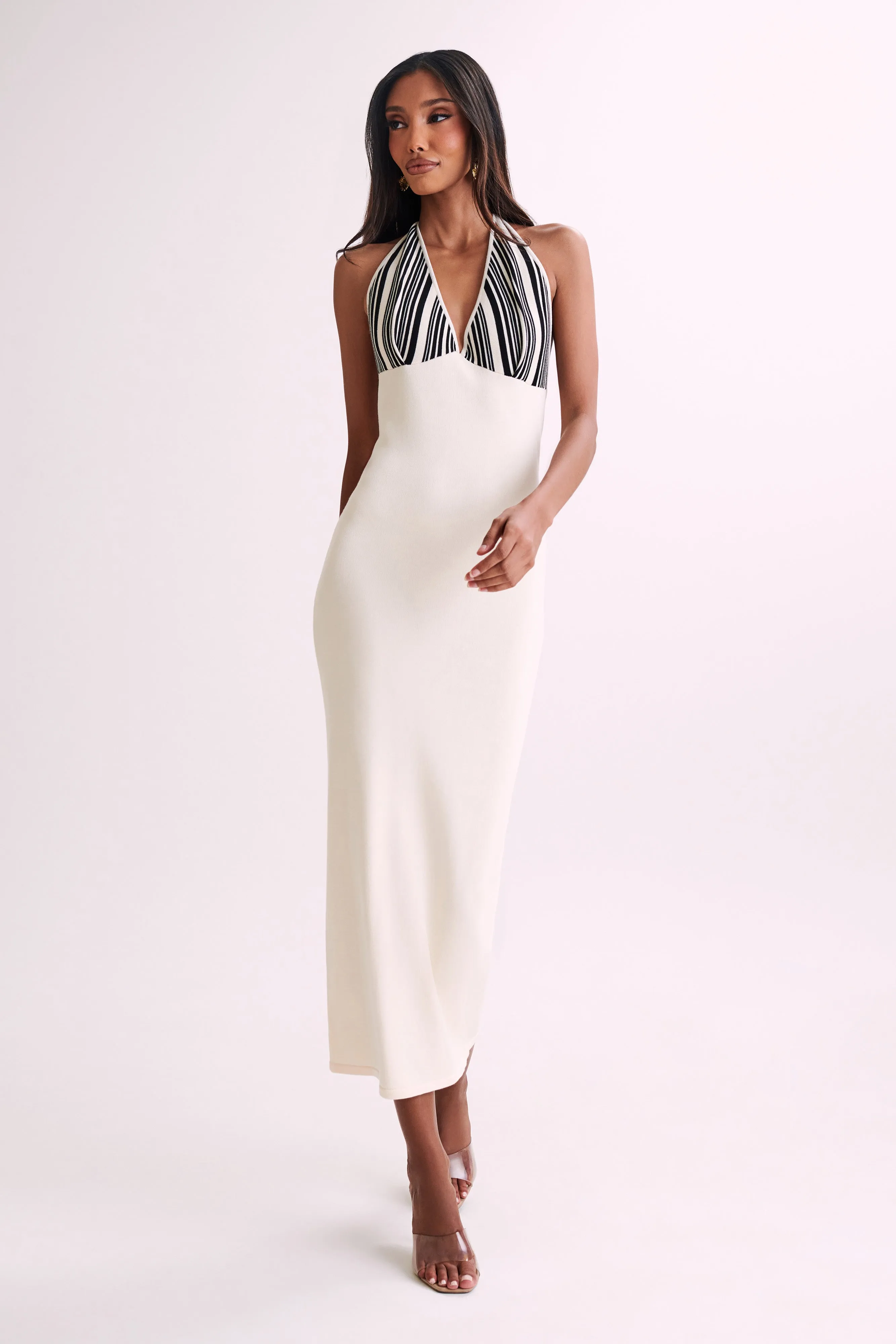 Dana Stripe Knit Halter Midi Dress - Ivory