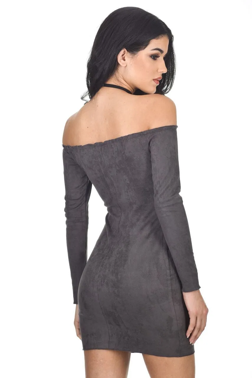 Dark Grey suede Bodycon dress